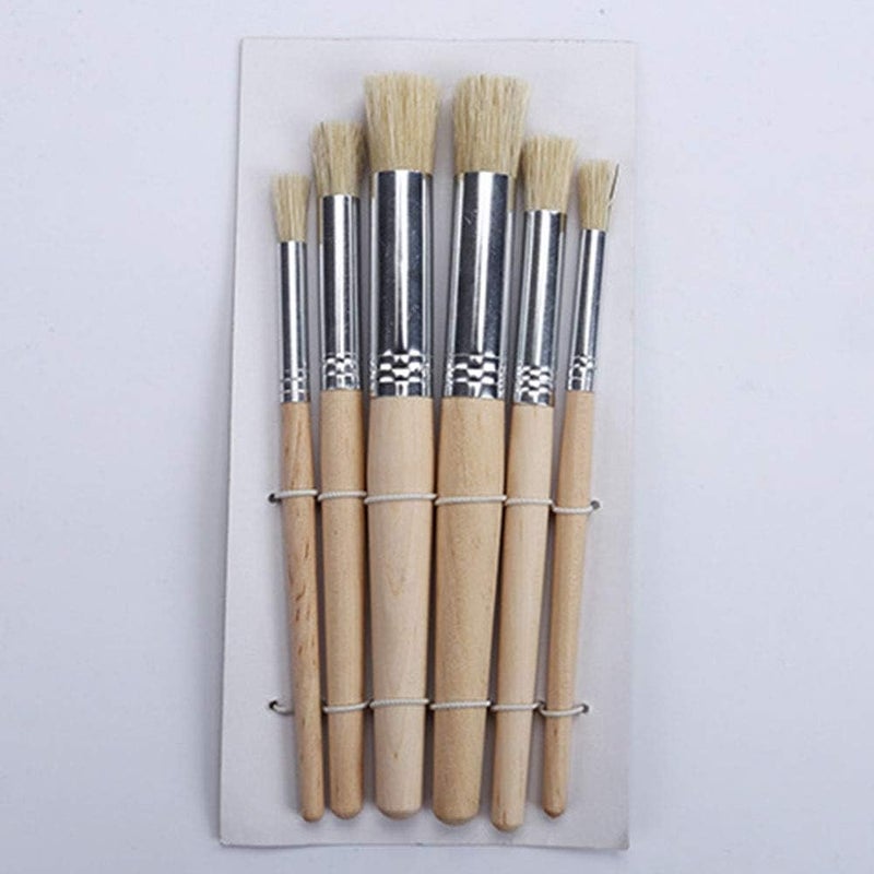 AngelReally 6 Pieces Wooden Stencil Brushes Natural Bristle Stencil Brushes for Acrylic Painting, Oil Painting, Watercolor Painting, Card Making, DIY Art Crafts Project (3 Sizes) - Image 4